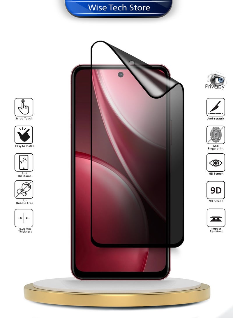 دبليو تيك واقي شاشة مرن مطفي كامل الغطاء بكامل الغراء من السيراميك النانوي لخصوصية هاتف vivo Y31 / vivo Y31 Pro 5G 2025 الفاخر (MSCNMP) - شفاف/أسود - Image 2